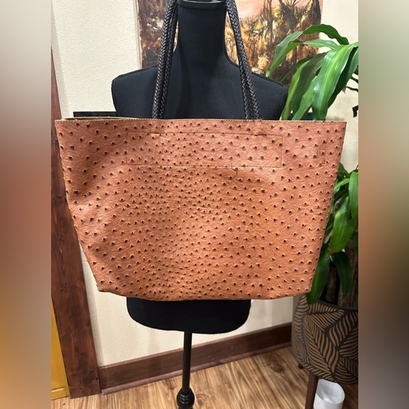 Vintage Synthetic Leather Tote Bag Light Brown - Picture 2 of 15